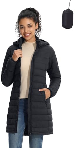 ZMC Packable Women Puffer Coat, Lightweight Water-Resistant Puffer Jacket Detachable Hood Slim-Fit Winter Coat for Women(black,M)