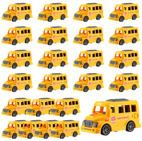 Blueweenly 24 Pcs 3.9 Inch Pull Back Mini School Bus Toys Bulk Plastic Yellow Small Bus Playset for Kids Back to School Classroom Rewards Birthday Party Favors Piñata Fillers Carnival Prizes (Classic)