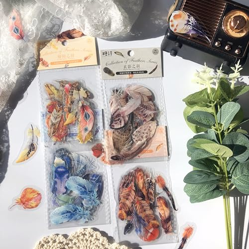 160Pcs Scrapbooking Zubehör Stickers Set,Feather Aufkleber Scrapbook Bullet Journal Papier für DIY Scrapbooking，Journaling ，Photo Album，Calendar, Notebook Album Sticker PET Material