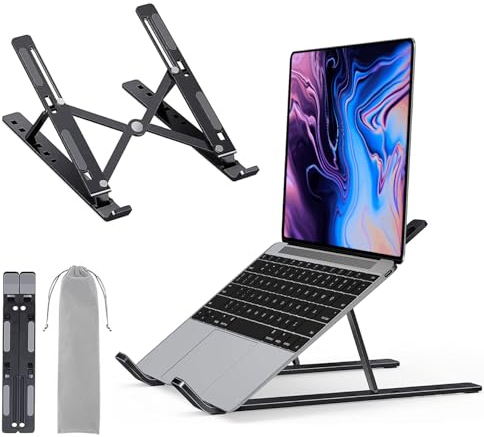 LAC FUTURE Supporto PC Portatile in Alluminio - Rialzo PC Portatile per Scrivania Ufficio Pieghevole e Regolabile 7 Livelli - Laptop Stand Computer e Tablet 10-15,6'' - Nero
