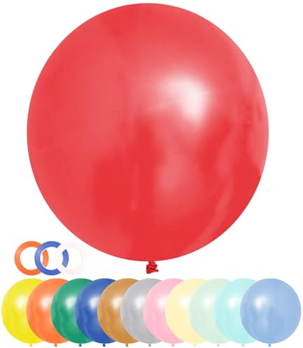 Xaosin Palloncino Grande 36 Pollici Colorato - 12 Pezzi XXL Compleanno 90 Cm Lattice Giganti - Colori Pastello Con 3 Rotoli Di Nastro Per Matrimoni, Compleanni