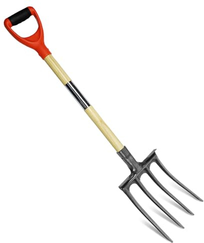 HRADHOL Forcone, forcone per giardinaggio scavo, forcone a 4 denti, forca per concime per compostaggio, forcella larga per diserbo da giardino, 100 cm