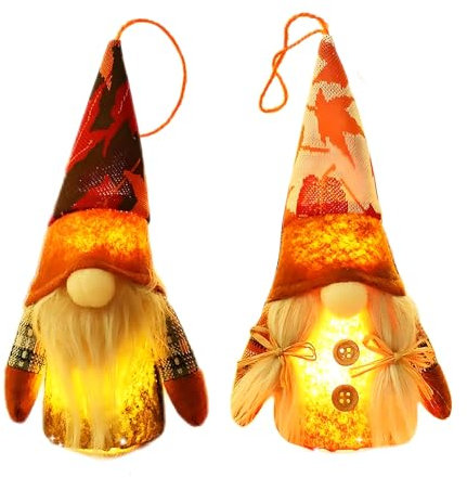 2 Stück Herbst Dekoration Wichtel Figuren Mit Licht,Herbst Deko Wichtel Figuren Plüschpuppen,Herbstdeko Wichtel mit Licht,für Haus,Garten Tisch herbstdeko Outdoor Dekoration