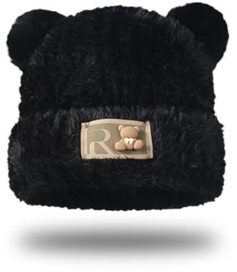 FOSDICK 1 Pezzo Cappello Donna Invernale, Orso Carino Berretto Donna Invernale, Addensato Caldo Cappelli Invernali, Berretti Invernali, Peluche Cappello Lana con Orso Orecchie per Bambina, Nero