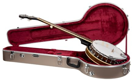 Crossrock Resonador de 5 Cuerdas y Estuche Gibson Tenor Banjo | Carcasa rígida Moldeada de ABS con Bloqueo de Seguridad, Patas de Metal y Correas Desmontables, Color champán (CRA861BJCH)