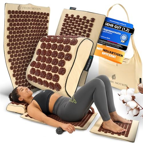 Explore Motion Set di tappetini per agopressione – Sandstone Edition | Allevia il mal di schiena, la tensione e lo stress | per collo e spalle | Massaggio, relax e sonno migliore – Scopri ora! (beige)