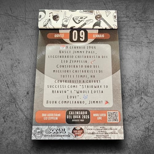 Calendario del Rock 2025 Accadde Oggi, 365 Giorni di Storia della Musica, QR Code Interattivo, Edizione Strappa e Ascolta - Italiano