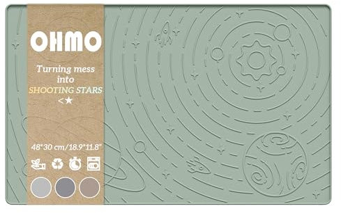 OHMO Napfunterlage für Hunde Katze und Kleine, 48x30cm, Unterlage für Katzennapf, rutschfeste Futterunterlage aus Silikon, Wasserdicht, Hellgrün