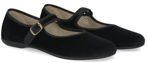 PAYMA - Mary Janes en Velours pour Femmes. Ballerines Plates décontractées Maryjane Sandales Confortables. Fabriqué en Espagne. Fermeture à Boucle. Couleur: Noir, Taille: EU 38