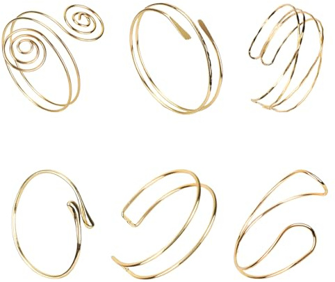 Mikovivi 6pcs Gold Arm Cuff for Women, Upper Armband Jewelry Armlet Bracelet Adjustable Coil Arm Bangle Set for Women Female Friends