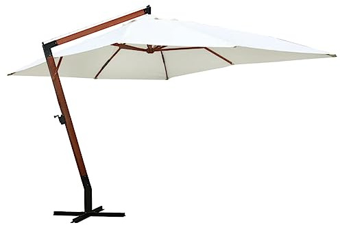 AUVYI Grande Parasole per Patio Terrazzo o Giardino Ombrellone con Braccio Laterale e Palo in Solido Legno Decorazione per Esterni Impermeabile e Resistente ai Raggi UV Bianco 3x4x2,85 m