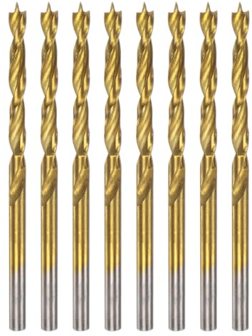sourcing map 8pcs Brad Point Drill Bits 3.5mm(9/64) Dia HSS4241 Straight Round Shank Metric Brad Point Spiral Twist Drill Bits for Carpenter Woodworking Plastic Rubber, Golden