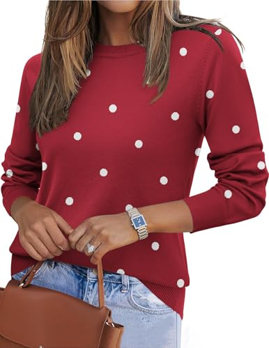 Zeagoo Womens 2026 Fall Sweaters Long Sleeve Tops Classic Crew Neck Pullover Sweaters Loose Dressy Polka Dot Basic Tops