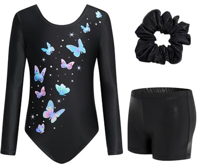 JiAmy Gymnastikanzug Mädchen, Turnanzug Turnshorts Haarband Set Turnanzug Leotard Set für 3-12 Jahre