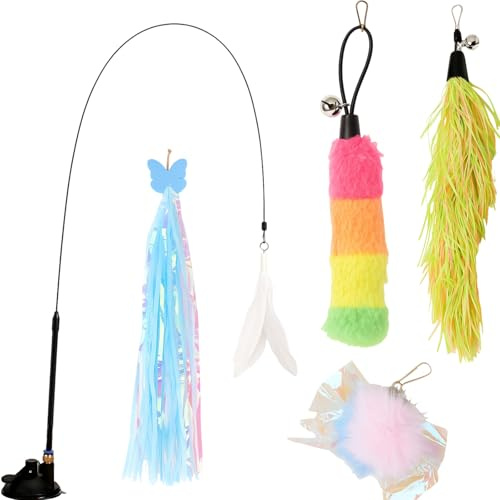 YREYBN 7 Piece set Cat Wand Toy for Indoor Cats - Interactive Kitten & Adult Cat Toys with Replaceable Heads, Fun Teaser Wand for Playful Cats