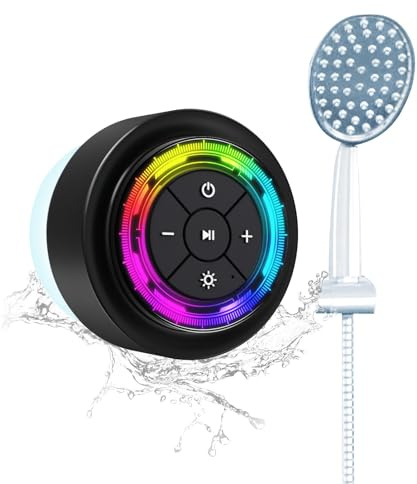 XLeader SoundAngel Mate(3rd Gen) Cassa Bluetooth Doccia Pro, Cassa Impermeabile IPX7 Certificato, Suono Cristallino 8W e Bassi Ricco, 15ore di Riproduzione, con Luce RGB, Ventosa, Cordone in Silicone