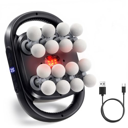 Pistola Massaggio Muscolare con Luce Rossa, 16 Teste Massaggiatore Muscolare Elettrico con 9 modalità e 30 velocità Regolabili, per Alleviare la Tensione Muscolare e L'affaticamento per Schiena Gambe