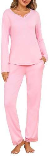 Jahetuul Ensemble Pyjama Femme Dentelle Coton Col V Pyjama Long Doux