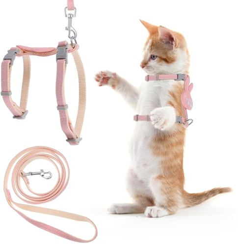 TIESOME Cat Harness and Leash Set, Adjustable Gradient Kitten Harness Escape Proof Harness with Leash for Kitty Outdoor Walking (Rabbit)