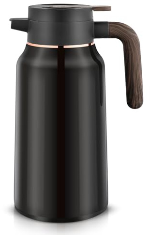 CRROEL 2L Thermal Coffee Carafe, Double-Walled Vacuum Insulated Stainless Steel Thermal Carafe Jugs with Press Button Top,36Hrs Heat&Cold Retention Thermal Jug Keep Hot & Cold-Black