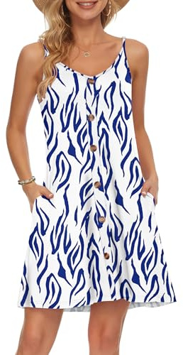 WNEEDU Women's Summer Beach Dress Spaghetti Strap V Neck Mini Sundress, L