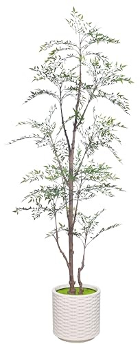 ZKIODV Konstgjord nandina, 210 cm, stort prydnadsträd, naturtrogna gröna blad, passar i vardagsrum och på kontor