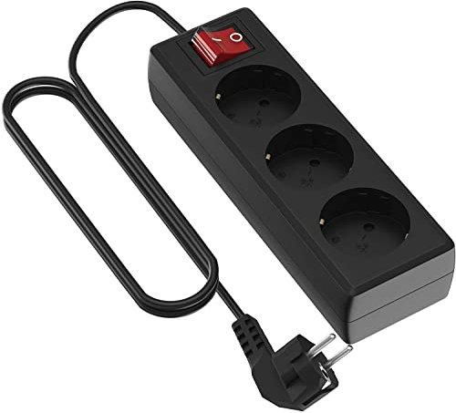 Garza Power - Regleta de 3 enchufes con Interruptor y Toma de Tierra | Ladrón múltiple de 3 Metros | hasta 3680W | Protección Infantil |Cable H05W-F 3G | Color Negro