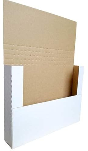 CH-BOX 50 Pack 11 1/8 x 8 5/8 x 2 Cardboard Easy-Fold Shipping Box Mailers, Letter-Size Height Adjustable for Comics Books Photos, White (EM1182)