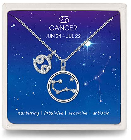 Qings Horoscopo Cancer Collar Cáncer Signo Zodiacal Astrología Constelación Colgante Regalo de Cumpleaños para Niñas Mujeres
