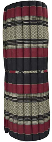 Fine Asianliving Matelas Thaï Enroulable en Coton et Kapok 200x100x4.5cm Noir Rouge Matelas Tapis de méditation Coussin thaï Kapok 301-C01