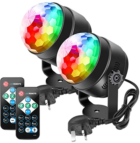Disco Lights, Litake Party Lights 2 Pack 6W 7 Colour DJ Disco Ball Light Sound Activated Remote Control Stage Strobe Lighting for Party Bar Club Festival Wedding Show Home