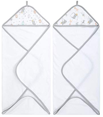 aden + anais Essentials 100% Cotton Hooded Towel for Boys & Girls, Soft Baby Bath Towel, Towel Wrap for Kids, Toddlers & Infants, Dumbo New Heights, (Pack of 2)