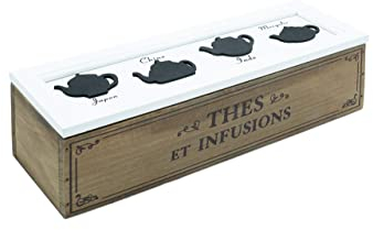 Boîte à tisanes en bois, porte-sachets The de 4 boîtes à thé, boîte porte-sachets 33 x 10 x 9 cm (4)