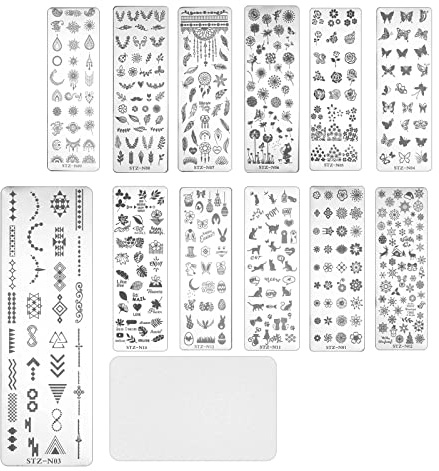 OTOTEC 13PCS Nail Art Stamping Plates with Scraper Leaves Flowers Animals Patterns Manicure Template Tools for Nails Decoration Professional DIY Salon