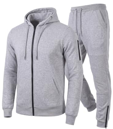 Love My Fashions® Men’s Tracksuit Full Sleeve Contrast Fleece Top & Bottom Cord Set Zipper Hood Jogging Suit Set Plus Sizes