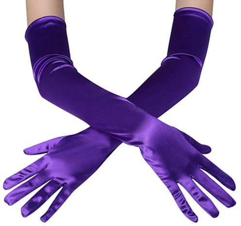 CHENGZI Guanti da donna in raso elastico in raso per cosplay, Halloween, matrimoni, opera, serate, feste, Viola, Etichettalia unica