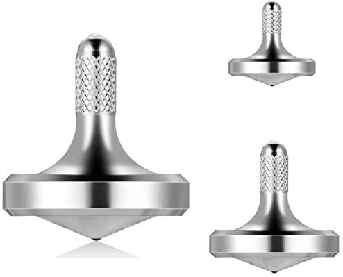 LOQATIDIS Snurrande topp i rostfritt stål, Fidget Toys för vuxna, välgjord, perfekt balanserad, lång snurrning, hjälper till att minska stress, ångest, dödar tid (3PCS L+M+S/Silver)