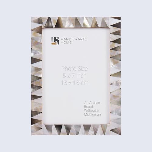 Handicrafts Home 5x7 Picture Frame, Wall & Tabletop Décor, Handmade Pearlescent Ivory Pattern, Vintage & Elegant Mother of Pearl Picture Frames for Living Room, Office & Home Decor – White & Black