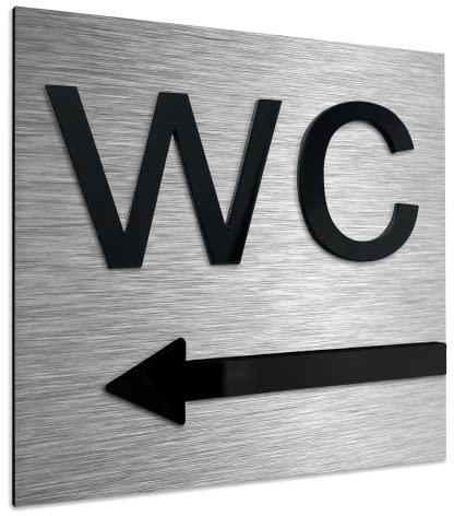 ALÚMADESIGNCO Cartel WC - Carteles baño/Flecha Direccion Izquierda - Flechas Izquierdas Señal Aseos - Señalizacion Baños/Señales Direccional Felchas - 120 x 120 mm