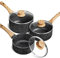 MICHELANGELO Topf-Set mit Deckel, antihaftbeschichtet, Stieltopf mit Deckel, 1QT+2QT+3QT, Steinkochtopf-Set, kleiner Topf mit Deckel, Granit-Saucenpfanne, 3-teilig, Soßentöpfe, schwarz