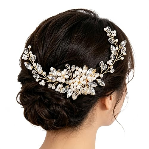 Changyeah Pettine Sposa per Capelli con Fiori di Perle,Pettine per capelli da sposa in cristallo per capelli da sposa Clip per capelli per matrimonio decorazione matrimonio