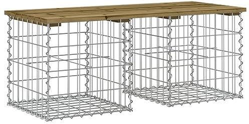 vidaXL Banco de Jardín Diseño Gaviones, Banca de Piedras de Picnic, Asiento Decorativo, Mueble para Parque Patio, Madera de Pino Impregnada