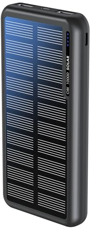 Boompods OBI-Solar Power Bank 10000mAh - Portable Charger with Solar Panel, High Capacity Battery Pack with USB-C & Dual USB Charging, Compact Travel Chargers for Phones, Tablets & Devices, Black