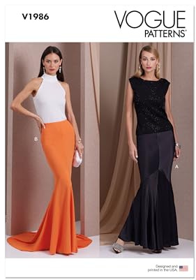 Vogue V1986B5 Misses' Long Slim Fit Skirts Sewing Pattern Packet, Design Code V1986, Sizes 8-10-12-14-16