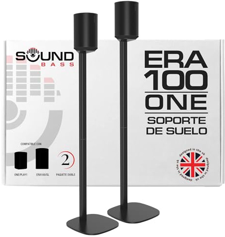 Sound Bass Supporto da Pavimento ERA 100, Doppia Confezione (2pcs), Compatibile con Sonos ERA100 e ERA 100 SL, Sonos ONE e Play:1, Accessori Inclusi, Progettato nel Regno Unito, Coppia (Nero)