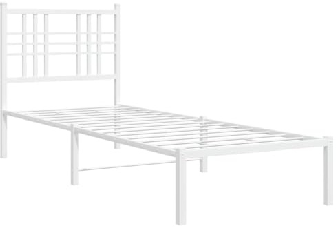 vidaXL Sängram med huvudgavel metall vit 75x190 cm, säng, metallsäng, metall sängram, sängar, metallsängar, metall sängramar, gästsäng, gästsängar