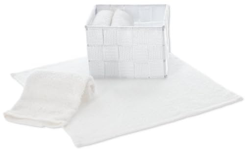 Casatessile Set Lavette Bagno con Cestino Dallas Asciugamani Ospiti, Lavette Spugna Cotone per Viso Bidet, Bambini - Bianco