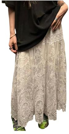 WVFHVISL Gonna Lunga Donna White First Love Style Love Style Gentle Summer Lace Force A-Line Gonna Alta A Forma di Pera-Gonna in Pizzo Bianco-80-130 Medio