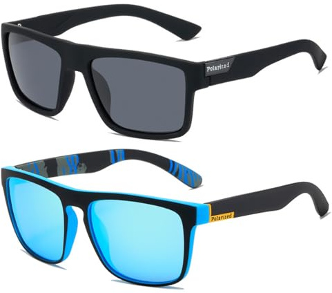 BSITSSS 2-Pack Polariserade Solglasögon för Män och Kvinnor - Retro Klassiska Vintage UV-Skydd för Sport, Löpning, Körning, Vandring och Resor