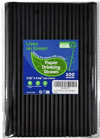 Lives on Green Cannucce usa e getta in carta nera, 100 pezzi, 19,7 x 0,6 cm, per cocktail, caffè, bevande, bar, ristoranti